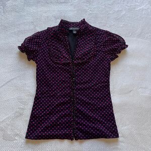 INC PINK POLKA DOT RUFFLED BLOUSE